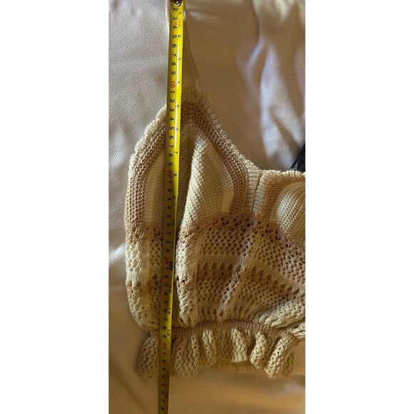 Madden NYC Crochet Knit Tank Top Size Medium Granny Square Retro 70s Boho Beiges - Picture 6 of 6